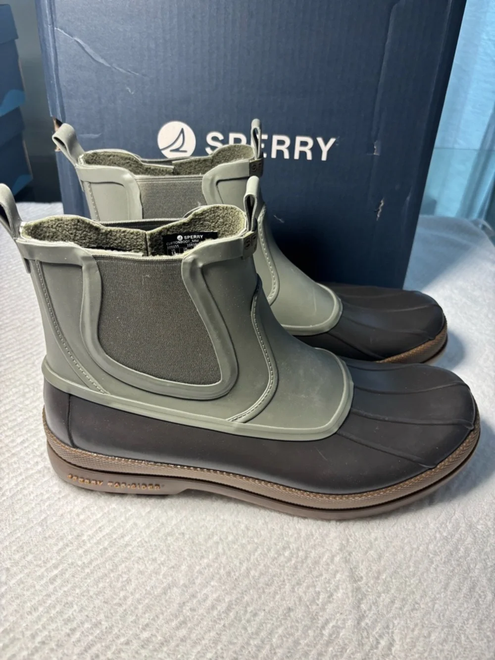 Sperry Olive Green and Brown Waterproof Chelsea Duck Boots